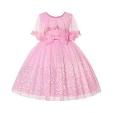 Imagem de Vestido De Princesa Rosa Com Poás E Renda Para Meninas, Ideal Para Ani