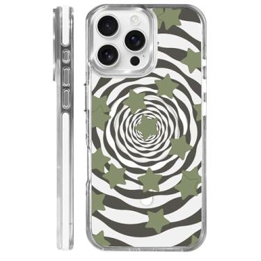 Imagem de MQJCYB Capa magnética para iPhone 16 Pro Max Design em base transparente, compatível com MagSafe, capa protetora fina de TPU macio para telefone feminino e meninas - Vortex camuflagem estrela verde