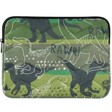 Imagem de Capa para laptop acolchoada com design de dinossauro verde para MacBook Pro 14 polegadas capa para notebook capa para notebook universal 13-14 polegadas