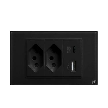 Imagem de Tomada Dupla Usb Usbc Novadigital 10a 16a 20a 4x2 Vidro Temperado Embutir Sem Wifi Wk-usbc Preta