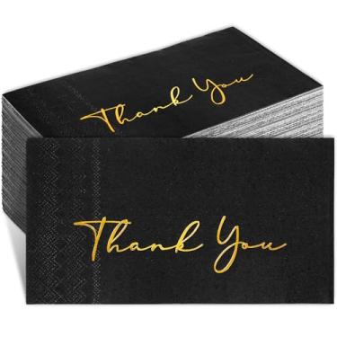 Imagem de AnyDesign Guardanapos descartáveis de papel 50 peças Thank You Guest Guardanapos de papel descartáveis em folha dourada preta horizontal para jantar de casamento, aniversário, formatura, suprimentos