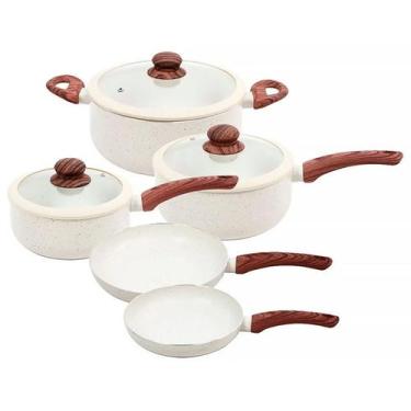 Imagem de Conjunto de Panelas Yafo Revestimento Cerâmico 5 pçs Granito Creme A10