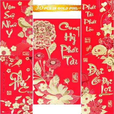 Imagem de Envelopes vermelhos de ano novo vietnamita, Hong Bao Li Xi Pacote de dinheiro da sorte para Ano Novo Lunar, envelope vermelho de ano novo de 2026, 5 designs, 30 peças