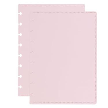 Imagem de PATIKIL 1 conjunto de capa de couro para caderno de disco, 16 cm x 22 cm tamanho A5 capa planejadora de disco para caderno de disco, produto de escritório, rosa claro