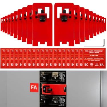 Imagem de Zonon 20 conjuntos de fechaduras de alarme de incêndio Kit de bloqueio de disjuntor com adesivos de etiqueta FA Comunicações de emergência, 8-32 chaves hexagonais para segurança contra incêndio