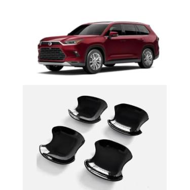 Imagem de GZBFTDH Acabamento da tampa da moldura do puxador da porta lateral compatível com Toyota New Grand Highlander 2024 2025 2026, acessórios de acabamento de tampa de maçaneta de porta (preto)