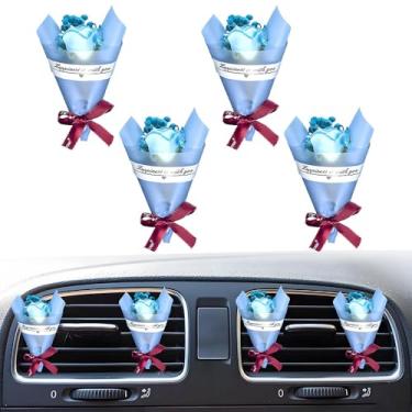 Imagem de 4 peças pequeno buquê de clipes de ventilação para aromatizador de ar para carro, mini ramo de flores de rosas secas, saída de condicionamento, decoração de perfume, difusor de óleo essencial, clipe