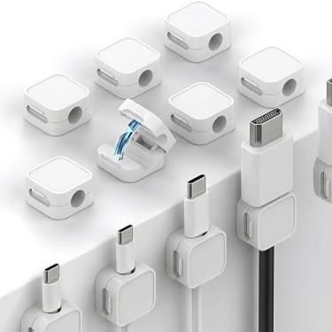 Imagem de Pacote com 12 clipes magnéticos para cabos, clipes de gerenciamento de cabos de mesa, organizador de cabos para casa, escritório, telefone, parede, mesa de cabeceira, branco