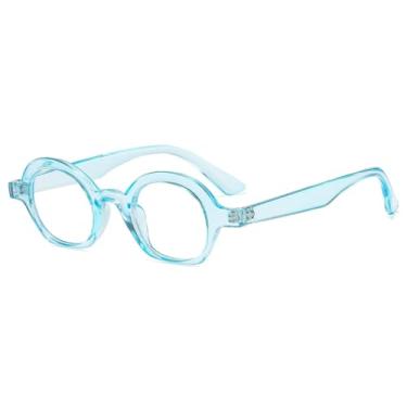 Imagem de Óculos retrô ovais anti-luz azul, armação colorida e flexível, unissex (azul)