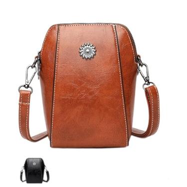 Imagem de Bolsa transversal pequena para mulheres, mini bolsa transversal para celular, bolsa transversal de couro com alça, Marrom, Transversal