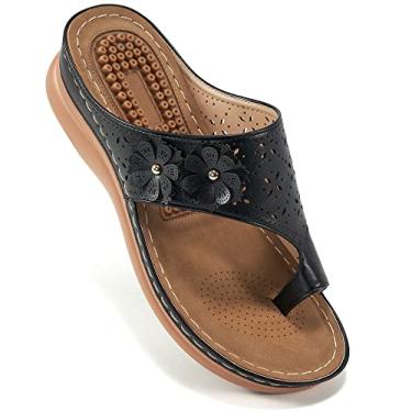 Imagem de Aomigoct Sandálias femininas sapatos de cunha: sandálias ortopédicas confortáveis femininas elegantes de verão chinelos casuais para caminhada, Preto 918, 40