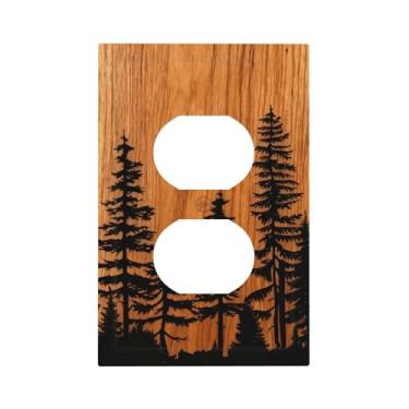 Imagem de Capa de interruptor de luz rústica fazenda marrom floresta pinheiro madeira impressão duplex placa de parede placa decorativa elétrica placa frontal para banheiro cozinha decoração de quarto 12 x 7 cm