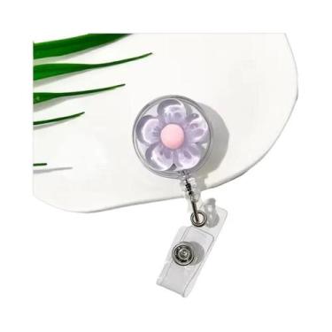 Imagem de Porta-Crachá Retrátil Transparente Floral Feminino Para Médicos, Enfer