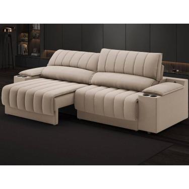 Imagem de Sofá com Porta Copos Carregador USB Ret Rec Murano 2,00m Velosuede - NETSOFAS