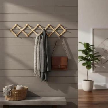 Imagem de Cabideiro Sanfonado Madeira 10 Ganchos Expansível Decorativo Resistent