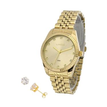 Imagem de Relogio Pulso Feminino Lince Dourado Analogico + Brinco-Feminino