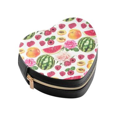 Imagem de Burbuja Caixa de joias em forma de coração com flores de frutas, mini estojo de viagem para mulheres e meninas, organizador portátil de armazenamento para brincos, anéis, colares e pulseiras