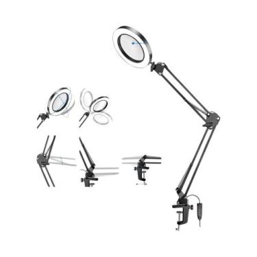 Imagem de Lupa Iluminada 10X Com Suporte, 72 Luzes LED, 3 Modos De Cor Para Trab