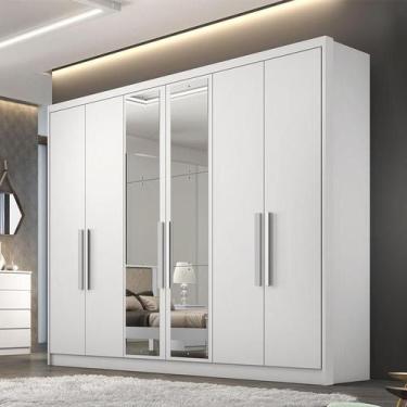 Imagem de Guarda Roupa Casal Ambiente Linea 6 Portas 4 Gavetas Neve com Espelho 