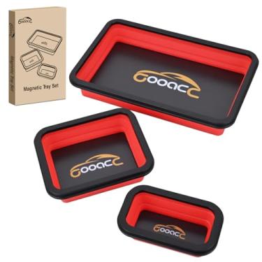 Imagem de GOOACC Conjunto de bandeja de peças magnéticas dobráveis de silicone vermelho com 3 tamanhos, organizador para parafusos, porcas, pinos, arruelas e outras peças de metal pequenas, base magnética dupla