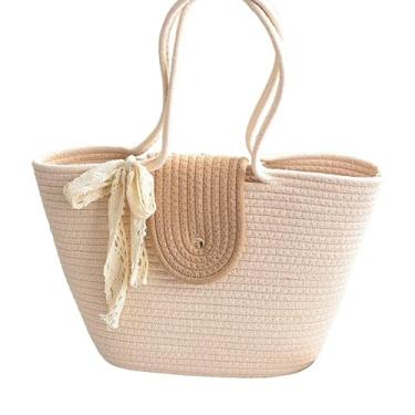 Imagem de Bolsa de Praia Com Fecho Verão Piscina Sacola Grande Palha Resistente Premium (bege claro)