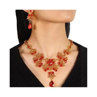 Imagem de Conjunto De Joias Femininas Com Flores E Gotas 3 Peças: Colar E Brinco