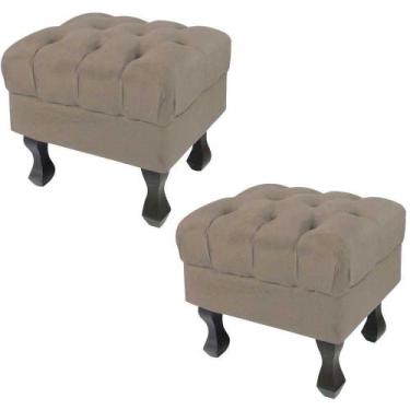 Imagem de Kit 02 Puff Retrô Luis XV Capitonê Suede Marrom Rato - D'Rossi