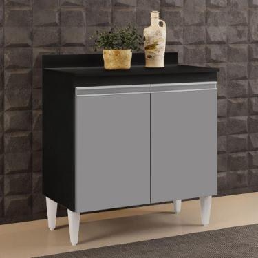 Imagem de Balcão de Cozinha Lavanderia Com Tampo 02 Portas Sara Preto e Cinza 80