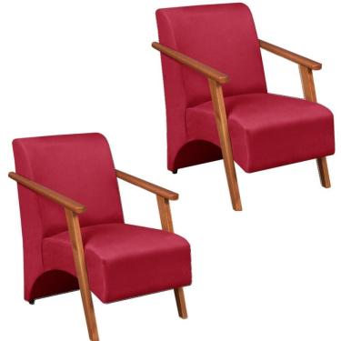 Imagem de Kit 2 Poltrona Venus 1 Lugar Braço Madeira Maciça Tecido Suede Unidecor Vermelho