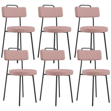 Imagem de Kit 06 Cadeiras Decorativa Estofada Para Sala De Jantar Barcelona L02 Linho Rosa - Lyam Decor