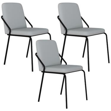 Imagem de Kit 03 Cadeiras Estofada Para Sala De Jantar Loft Preto C01 Courino Saturno Off White -...