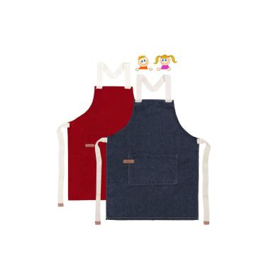 Imagem de Avental Infantil Vermelho e Jeans Crianças Algodao Kids 2un