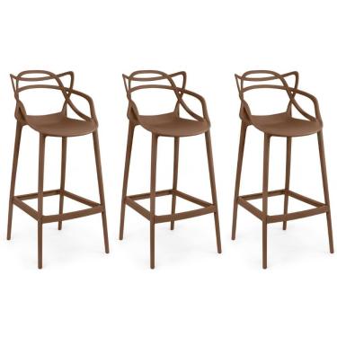 Imagem de Kit 3 Banqueta Alta Allegra Com Encosto Design Cozinha/bancada - Marrom