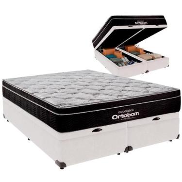 Imagem de Cama Baú Queen e Colchão Elegant Molas Ensacadas Ortobom Branco