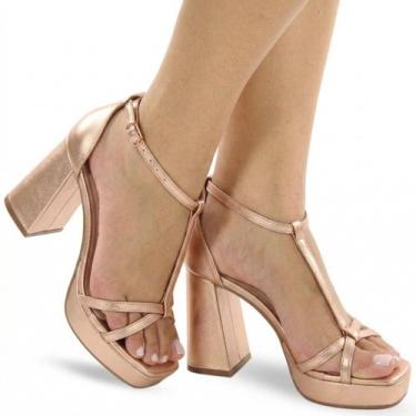 Imagem de Sandália Salto Grosso 10cm Confortável Meia Pata Feminina P110 - Modar