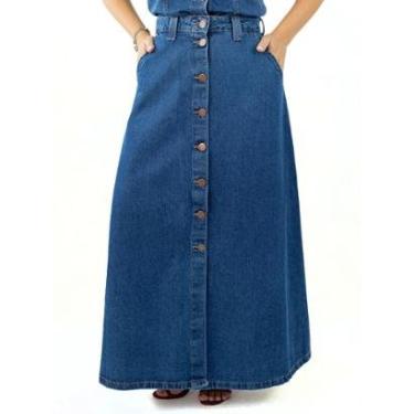 Imagem de Saia Jeans Feminina Longa Evasê Botões Cintura Alta Anticorpus-Feminino