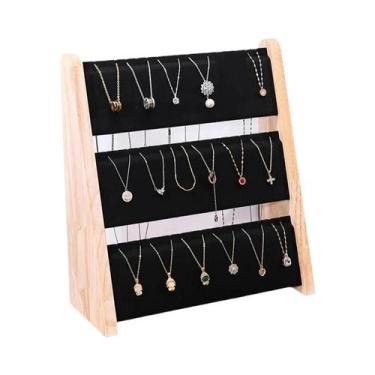 Imagem de Suporte Organizador De Colares De Madeira De 3 Camadas Com Expositor D
