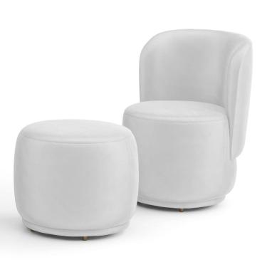 Imagem de Poltrona Decorativa com Puff Orgânico Molly Couríssimo Branco - Abmaza