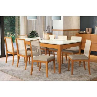 Imagem de Conjunto Mesa Mira Premium Madeira Maciça c/ Tampo Madeirado c/ Vidro 