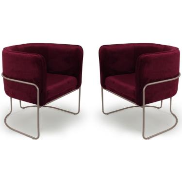 Imagem de Kit 02 Poltronas Betina Base Champagne Veludo Cabernet - Nexta Casa