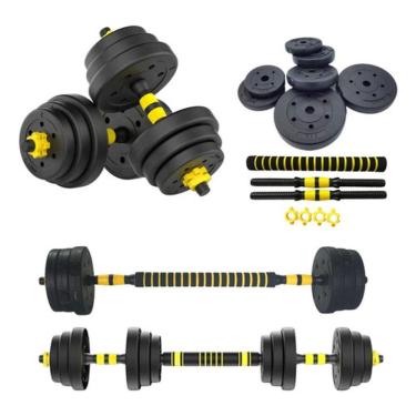 Imagem de Kit Halteres 6 Em 1 Peso Musculação Até 30kg Ajustável Preto