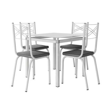 Imagem de Conjunto de Jantar Malva 75 cm 4 Lugares Tampo de Vidro com Cadeiras 119 Branco Platina 75X75