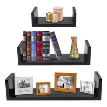 Imagem de Kit 3 Prateleira Nicho U 20,30 ,40 Mdf Preto Decoração Livros, Sala ,Q