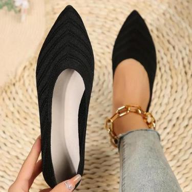 Imagem de Sapatilhas Femininas De Cor Sólida Com Bico Fino, Tricotadas, Slip-On,