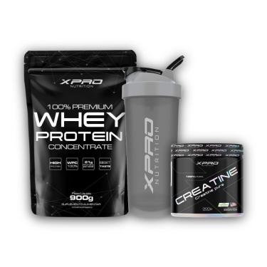 Imagem de Kit Whey Protein Concentrado 900g + Creatina Pura 300g + Coqueteleira 700ml - Xpro Nutr...