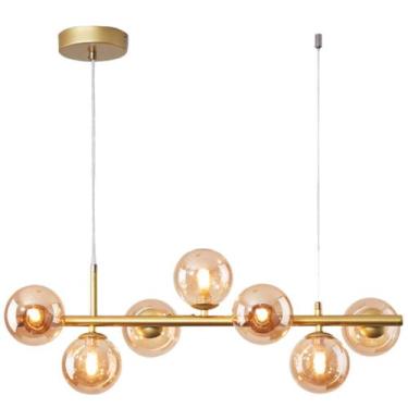 Imagem de Luminária Lustre 80cm Jabuticaba 7 Globos Vidro Pendente Teto Dourada 