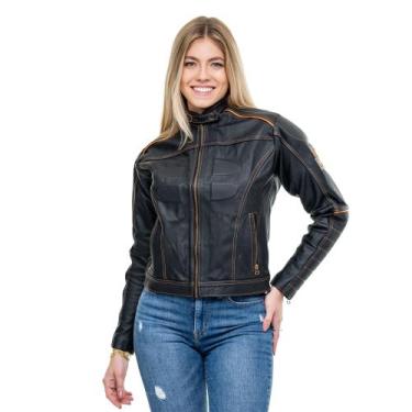 Imagem de Jaqueta feminina de couro bovino estilo motoqueira speed - Bella, Pret