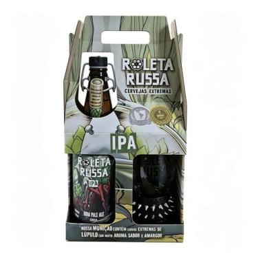 Imagem de Kit Cerveja Roleta Russa IPA 500ml Copo com Pulseira Preta