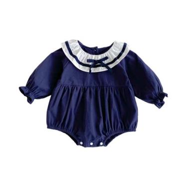 Imagem de Macacão De Manga Longa Para Bebê Menina Recém-Nascida, Azul Marinho, P