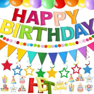 Imagem de Conjunto de Faixa de Aniversário Arco-Íris em Feltro Happy Birthday 43
